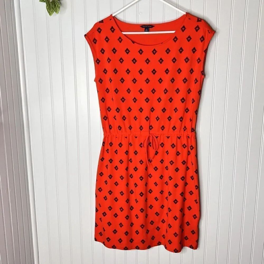Tommy Hilfiger Dress Sz SP Cotton Drawstring Sundress Beach Red Black 0108